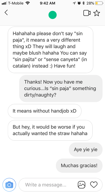 Screenshot of a conversation I had on Instagram