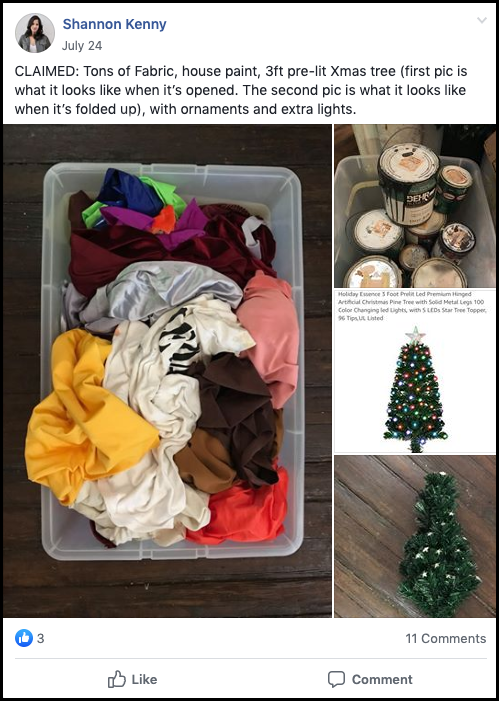a Buy Nothing Group Facebook image post for eco-friendly trade