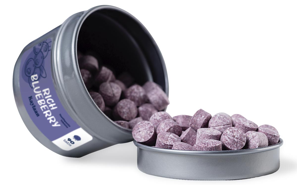 Image of blueberry flavored toothpaste tablets